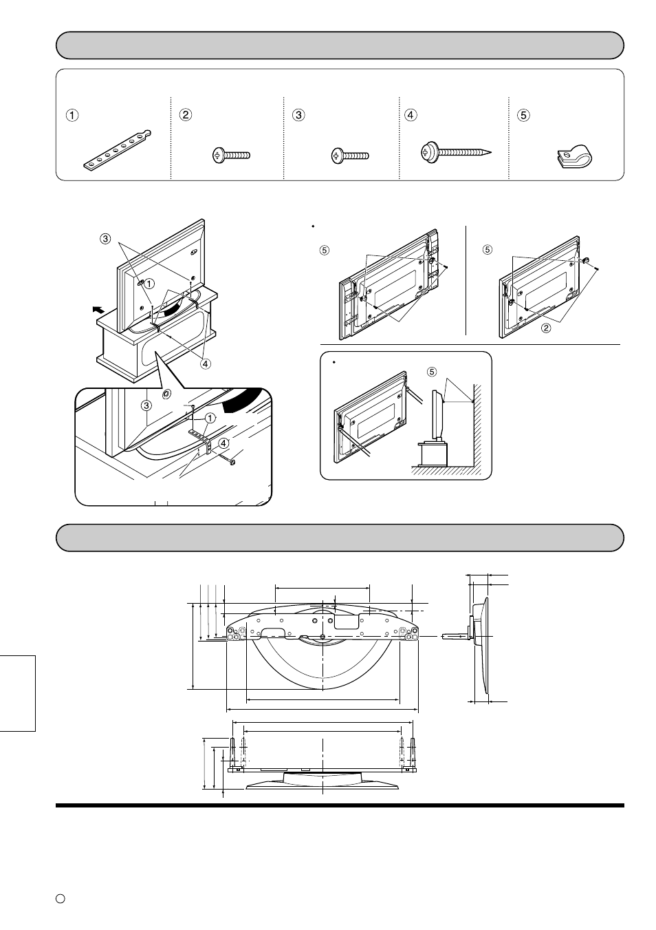Fastgør konsollen, så den ikke tipper dimensioner, Fastgørelse til tv-sokkel ■ fastgørelse til en væg, Dele til samling | Matsushita electric industrial co., ltd | Panasonic TYST10M User Manual | Page 38 / 46