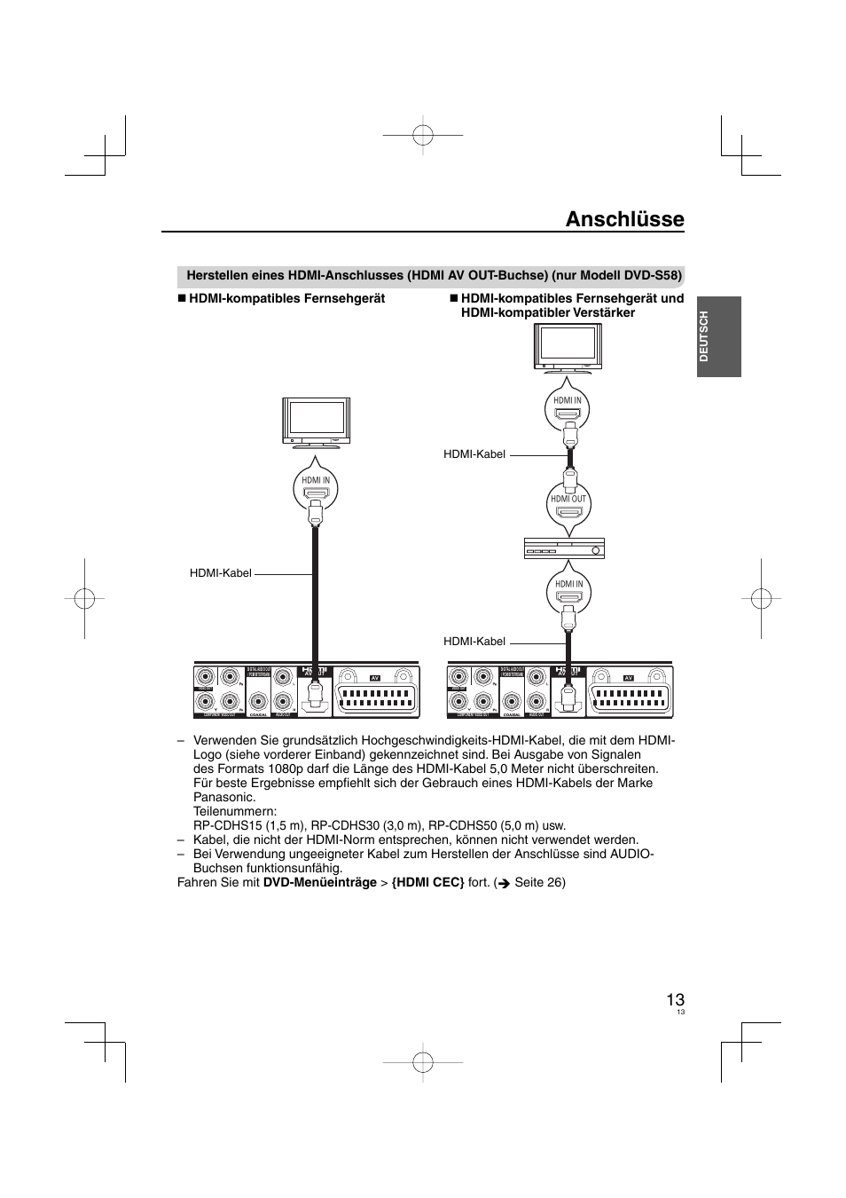 Anschlüsse | Panasonic DVDS38 User Manual | Page 13 / 216
