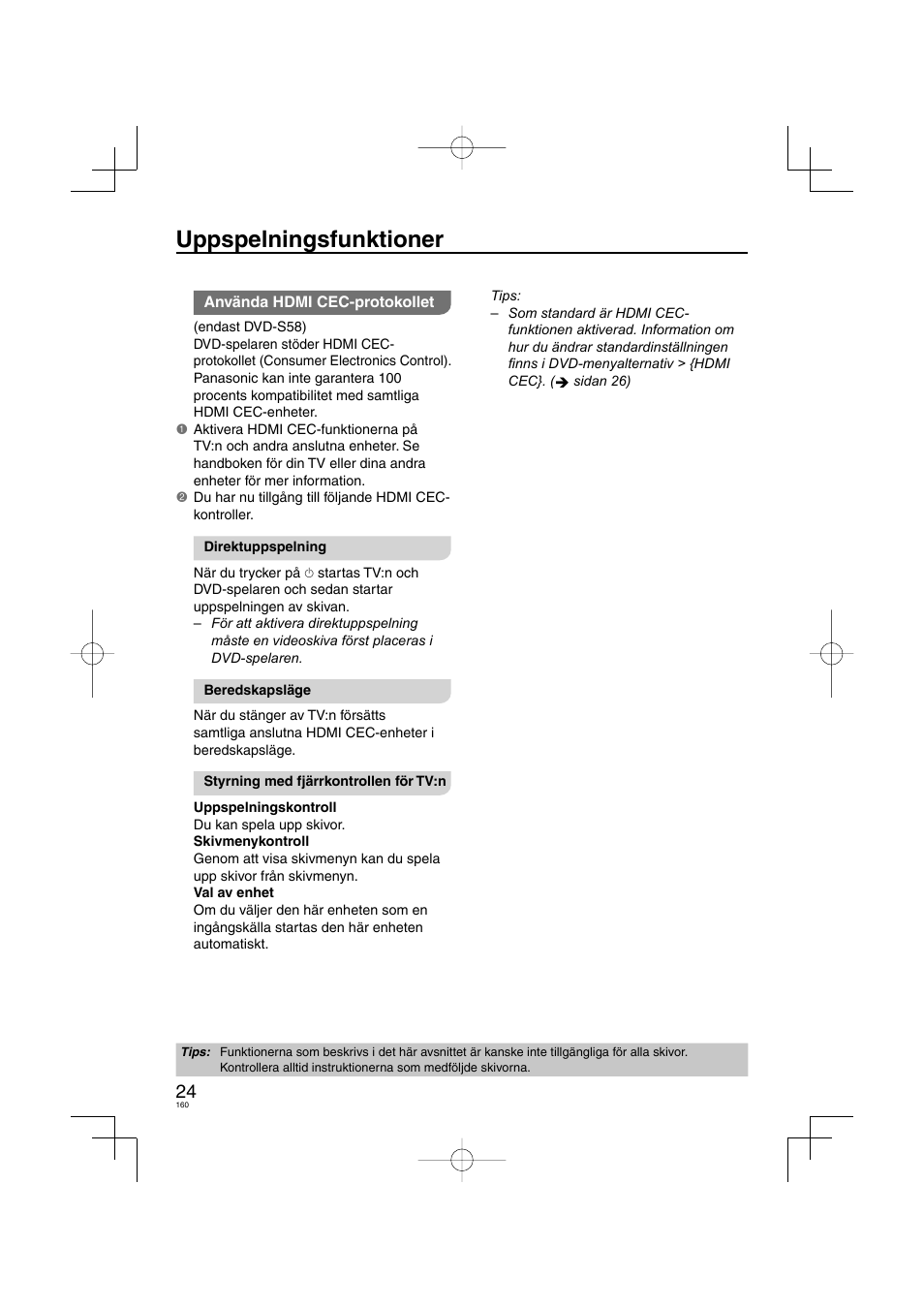 Uppspelningsfunktioner | Panasonic DVDS38 User Manual | Page 160 / 216