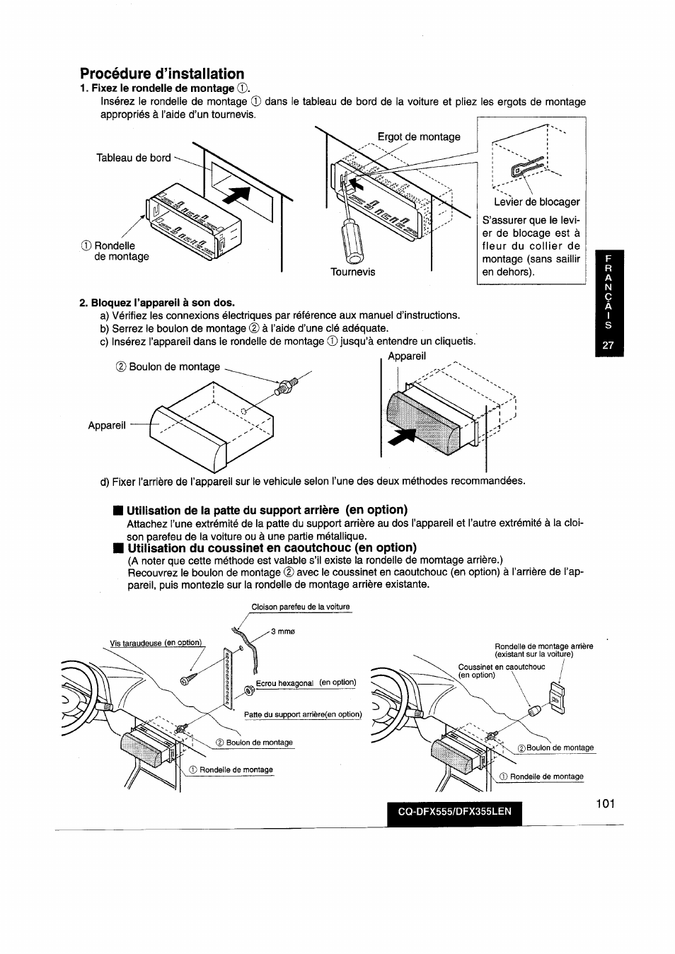 Procédure d’installation | Panasonic CQDFX555 User Manual | Page 101 / 236