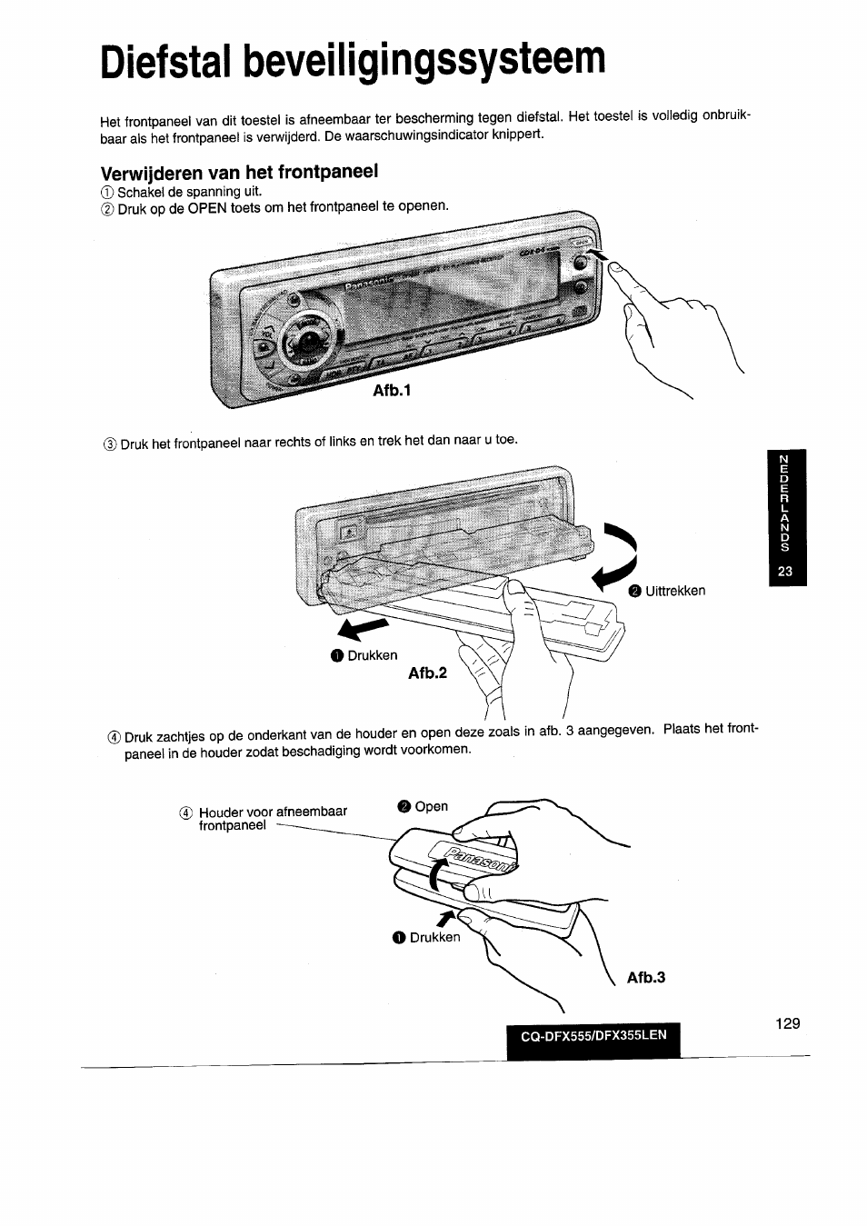 Diefstai beveiligingssysteem, Afb.1, Diefstal beveiligingssysteem | Panasonic CQDFX555 User Manual | Page 129 / 236