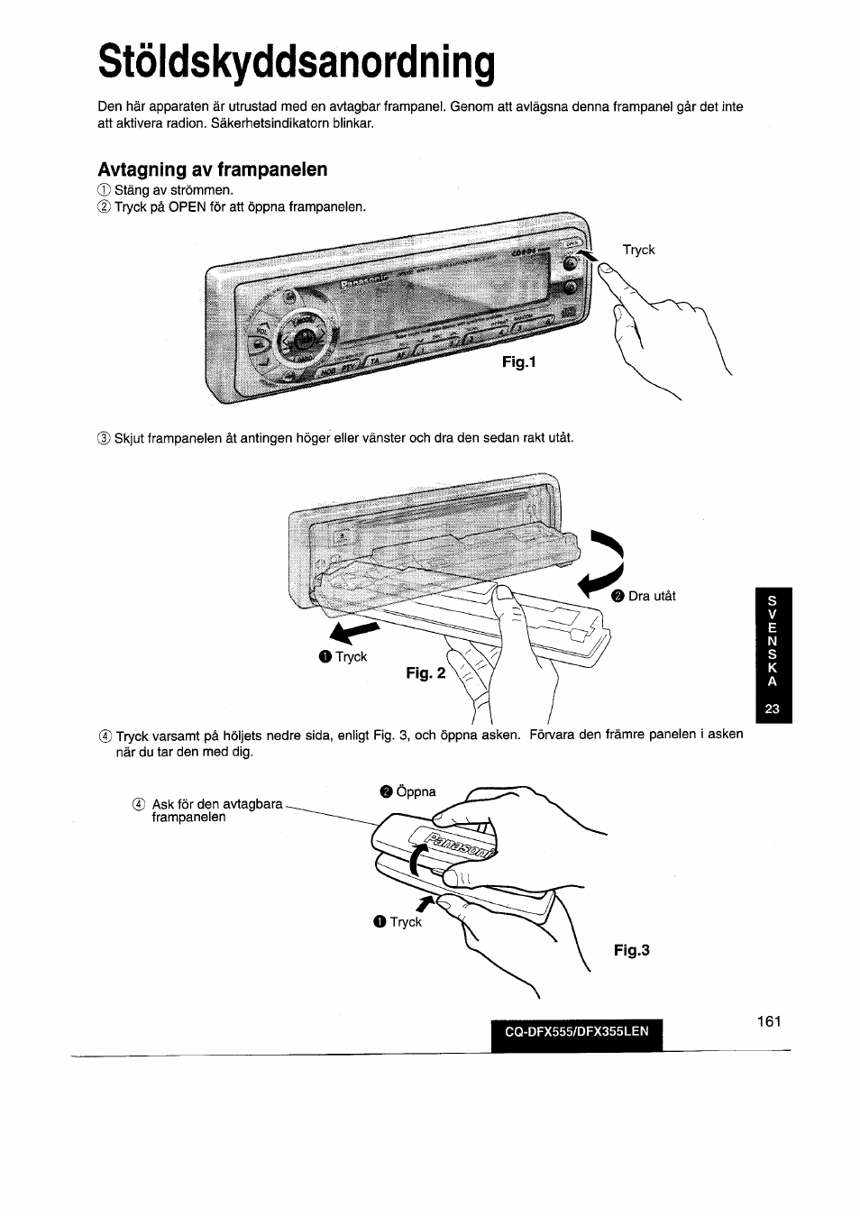 Stöldskyddsanordning | Panasonic CQDFX555 User Manual | Page 161 / 236