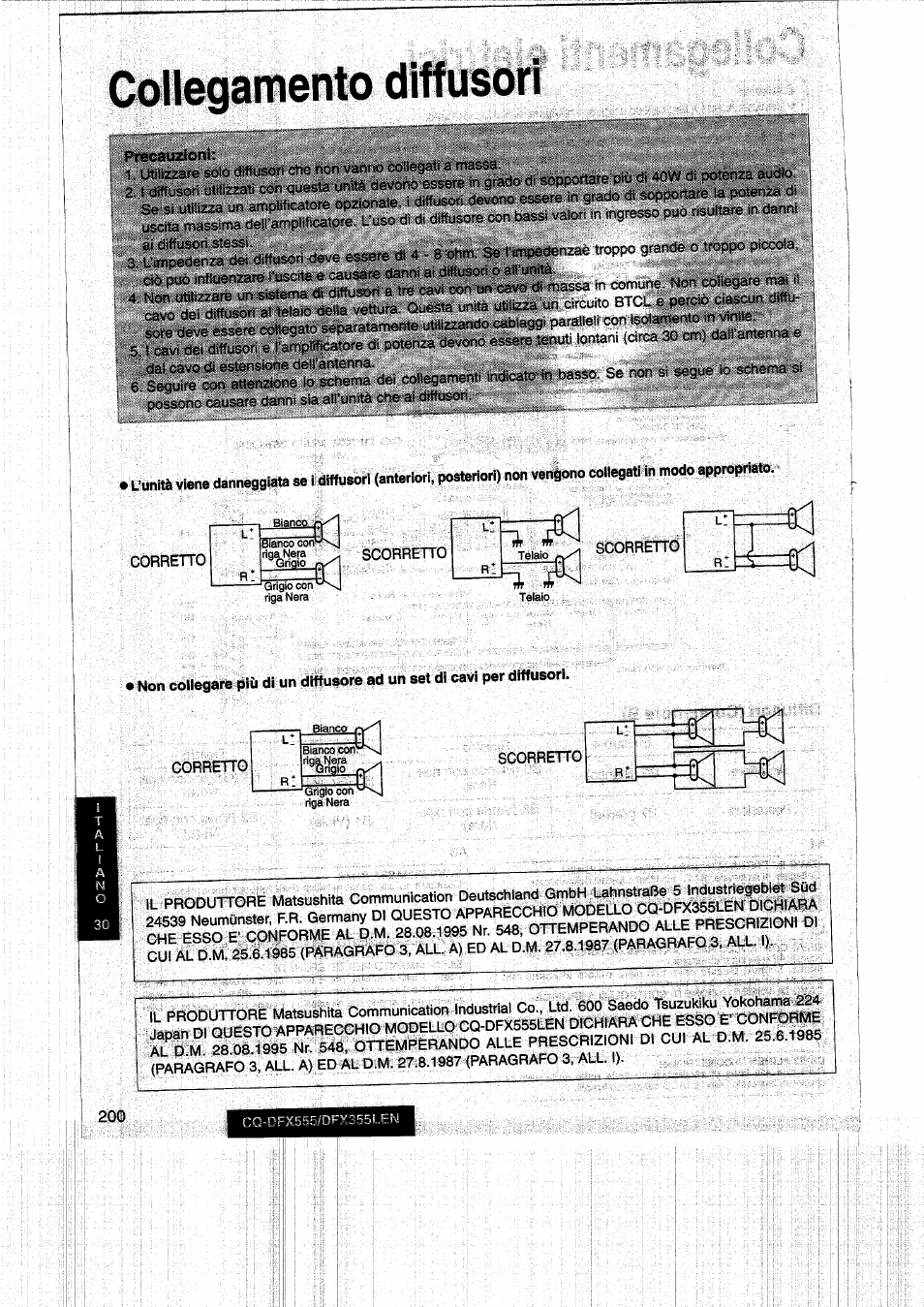 Collegamento diffusori | Panasonic CQDFX555 User Manual | Page 200 / 236