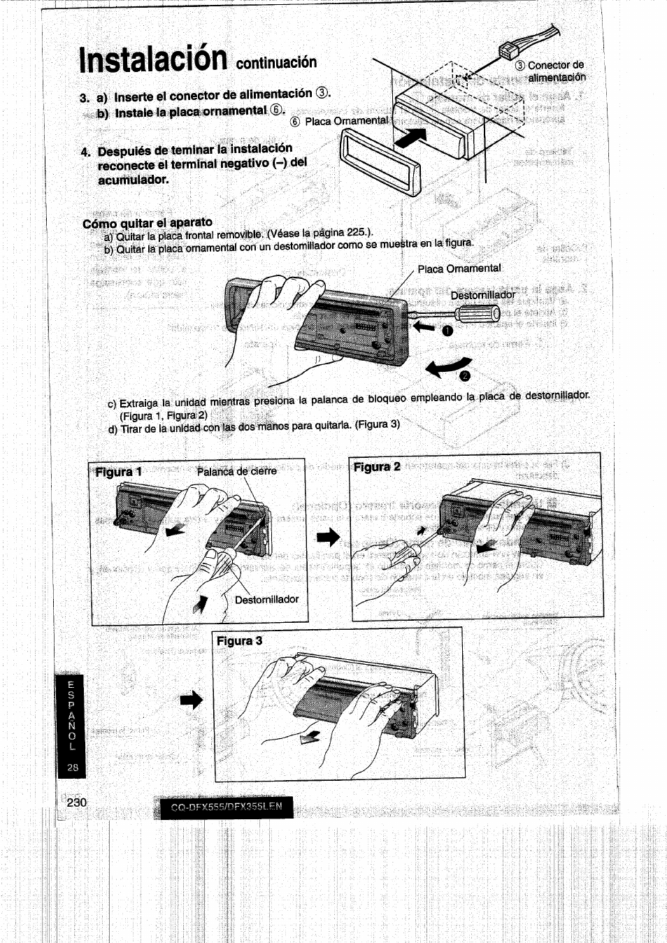 Instalación, Cómo quitar el aparato | Panasonic CQDFX555 User Manual | Page 230 / 236