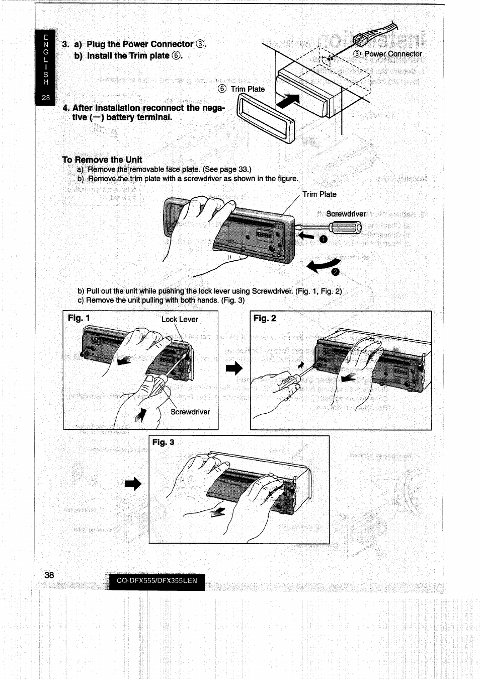 To remove the unit | Panasonic CQDFX555 User Manual | Page 38 / 236
