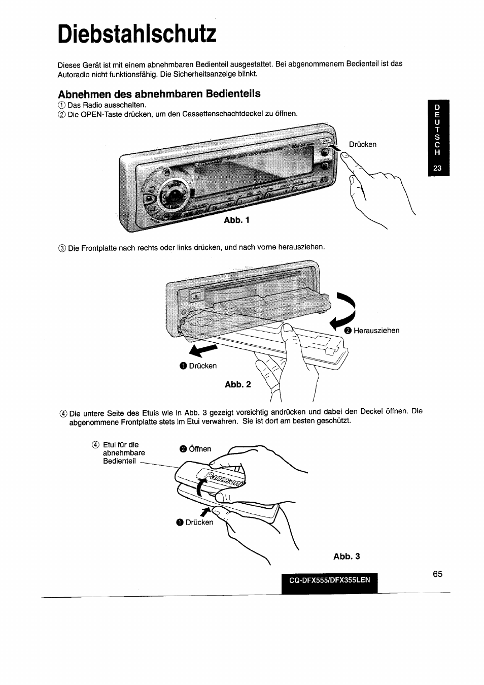 Diebstahlschutz | Panasonic CQDFX555 User Manual | Page 65 / 236