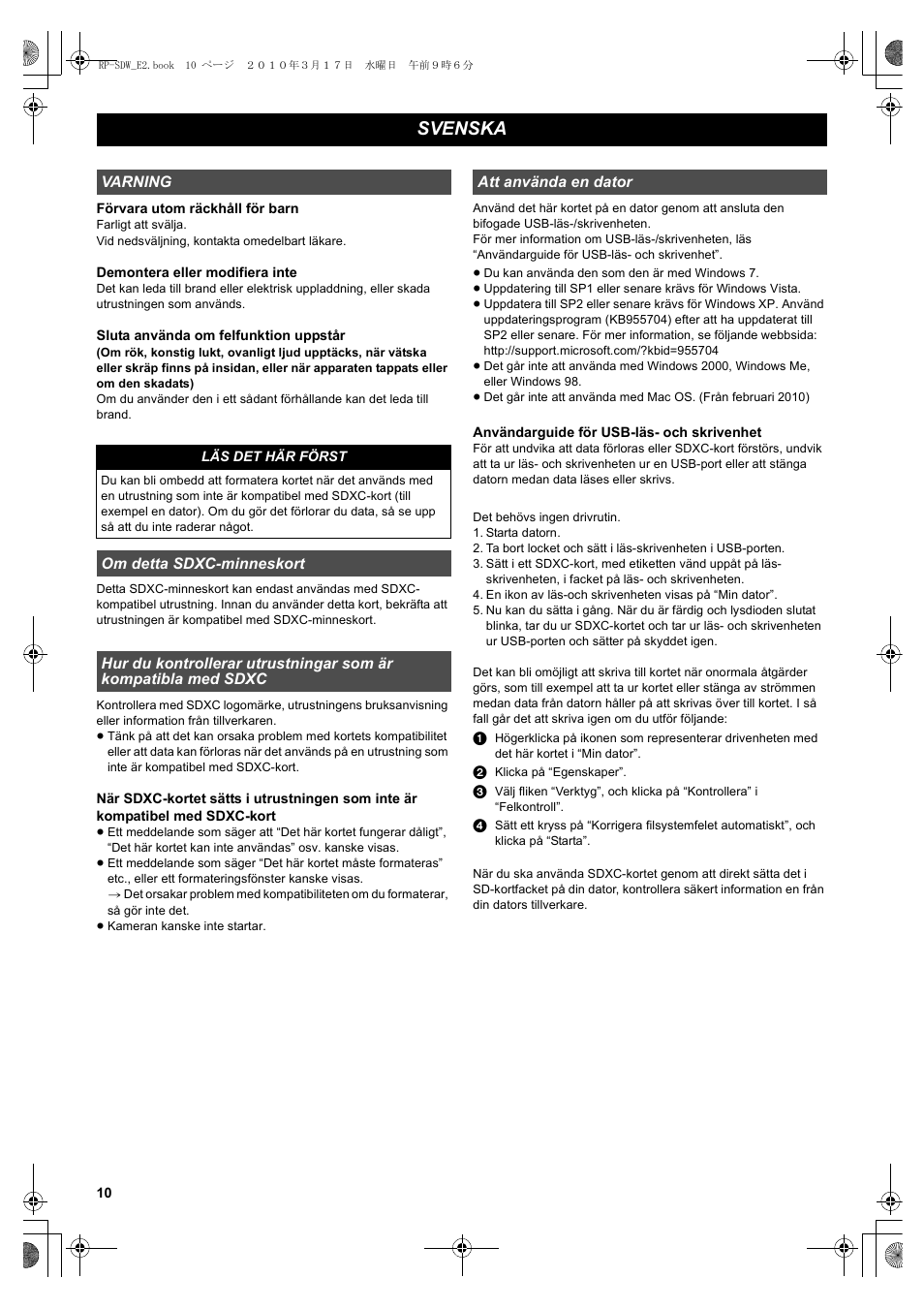 Svenska | Panasonic RPSDW48GE1K User Manual | Page 10 / 34