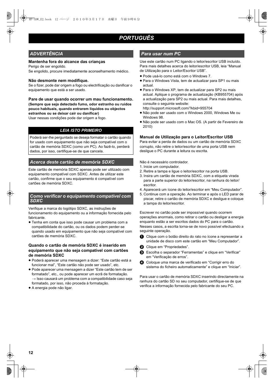 Português | Panasonic RPSDW48GE1K User Manual | Page 12 / 34