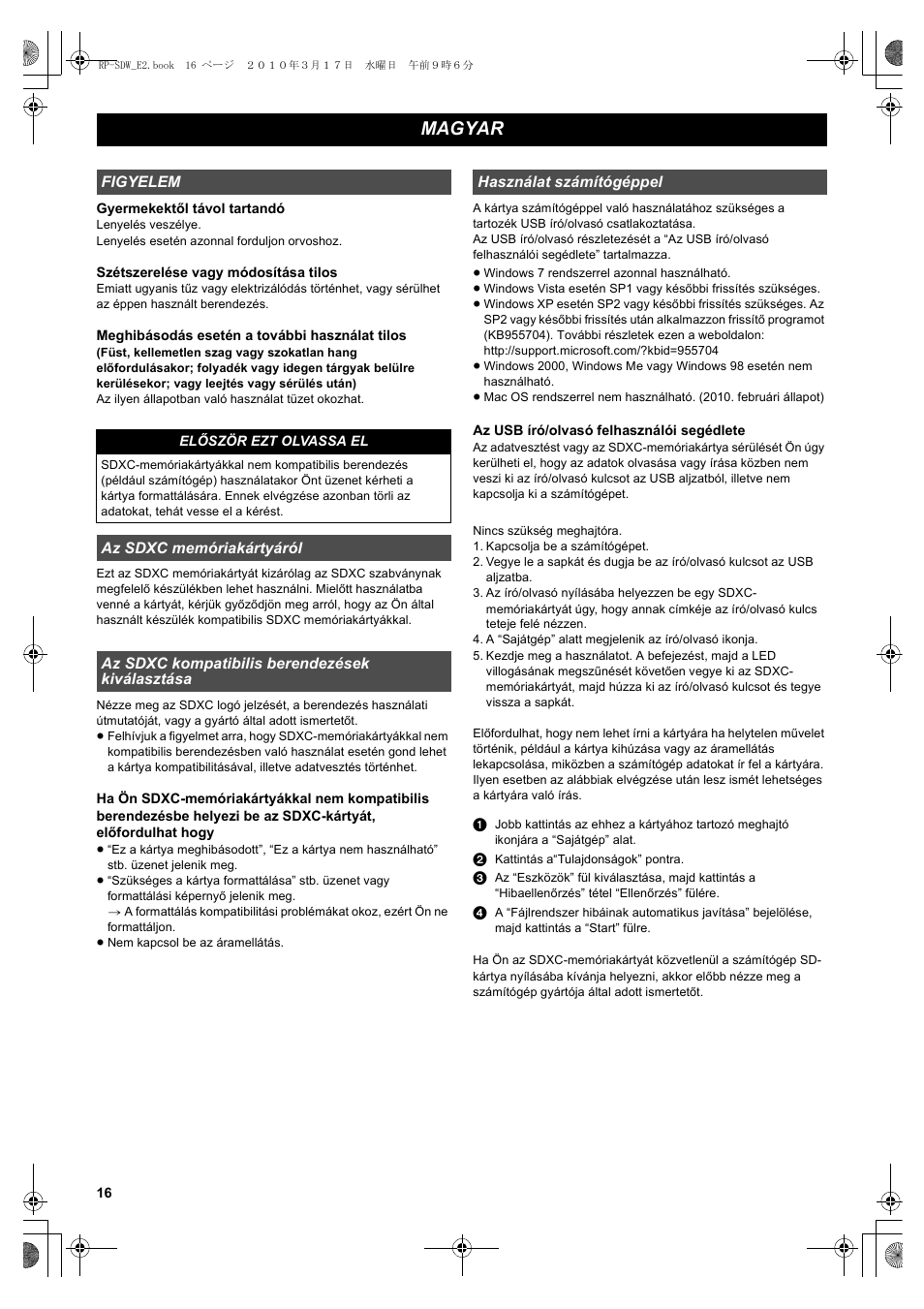 Magyar | Panasonic RPSDW48GE1K User Manual | Page 16 / 34