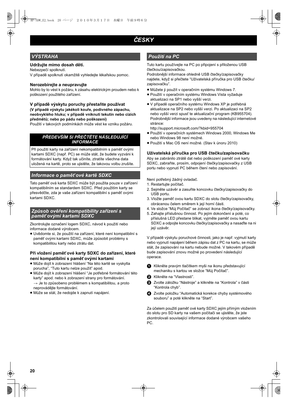 Česky | Panasonic RPSDW48GE1K User Manual | Page 20 / 34