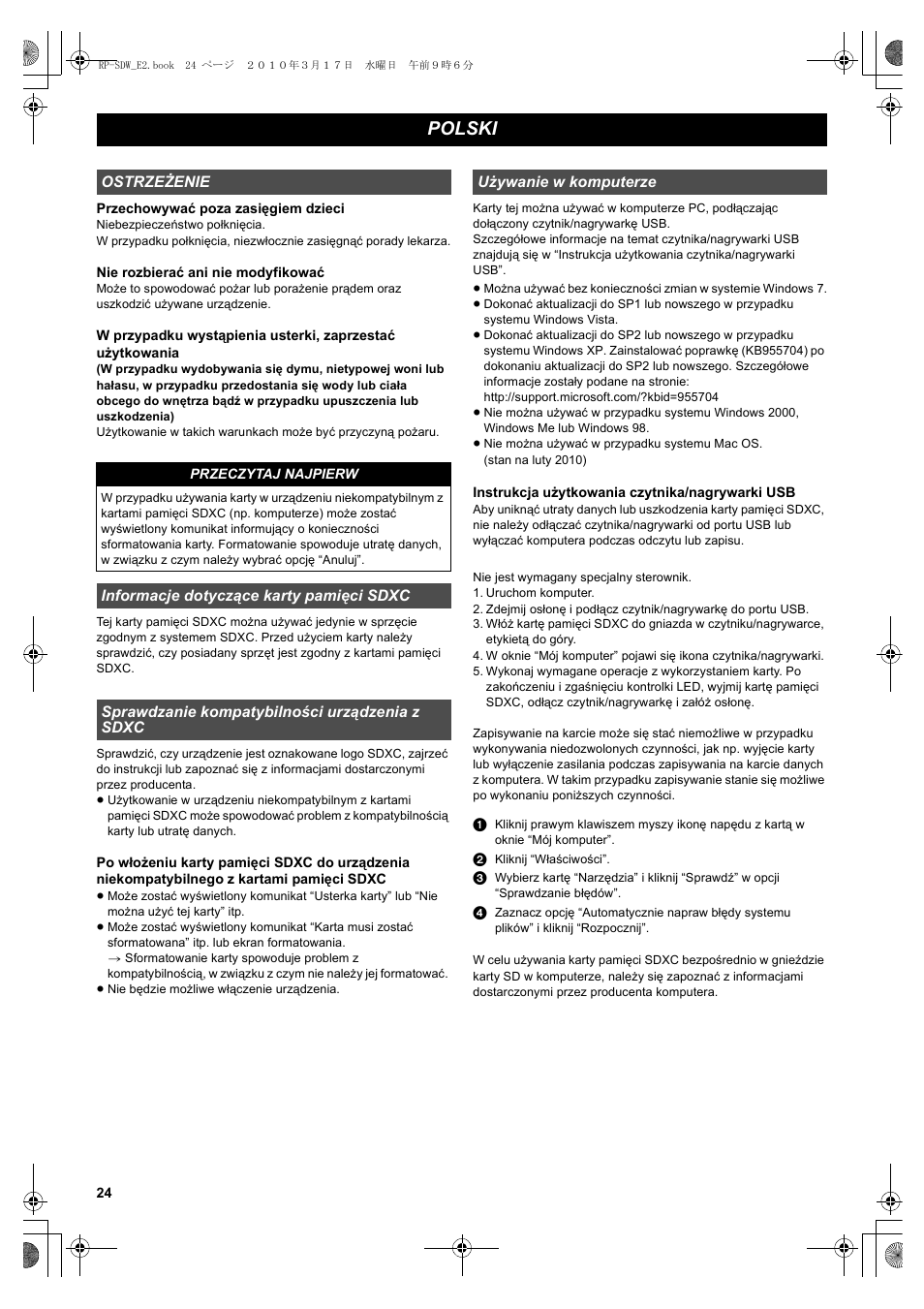 Polski | Panasonic RPSDW48GE1K User Manual | Page 24 / 34