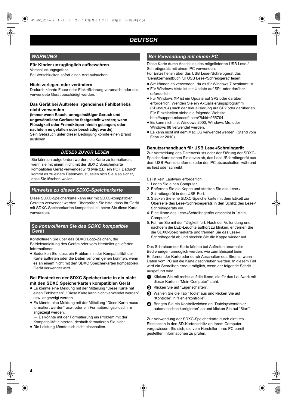 Deutsch | Panasonic RPSDW48GE1K User Manual | Page 4 / 34