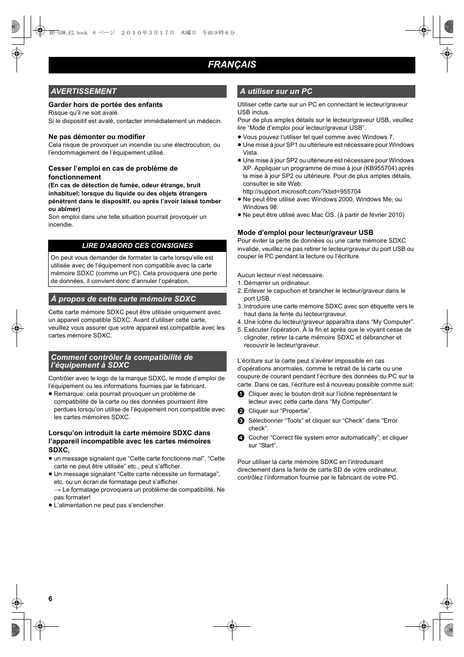 Français | Panasonic RPSDW48GE1K User Manual | Page 6 / 34