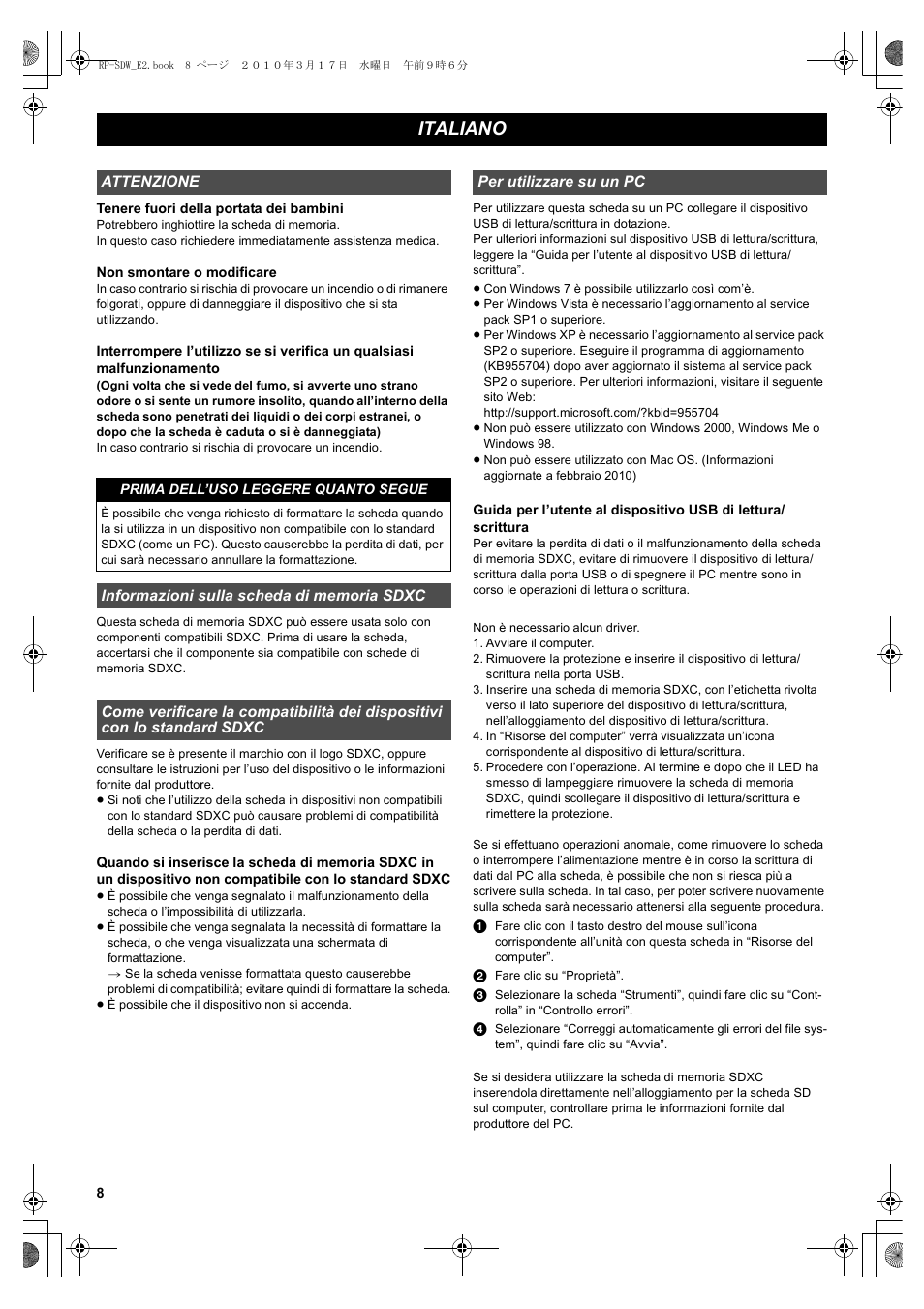 Italiano | Panasonic RPSDW48GE1K User Manual | Page 8 / 34