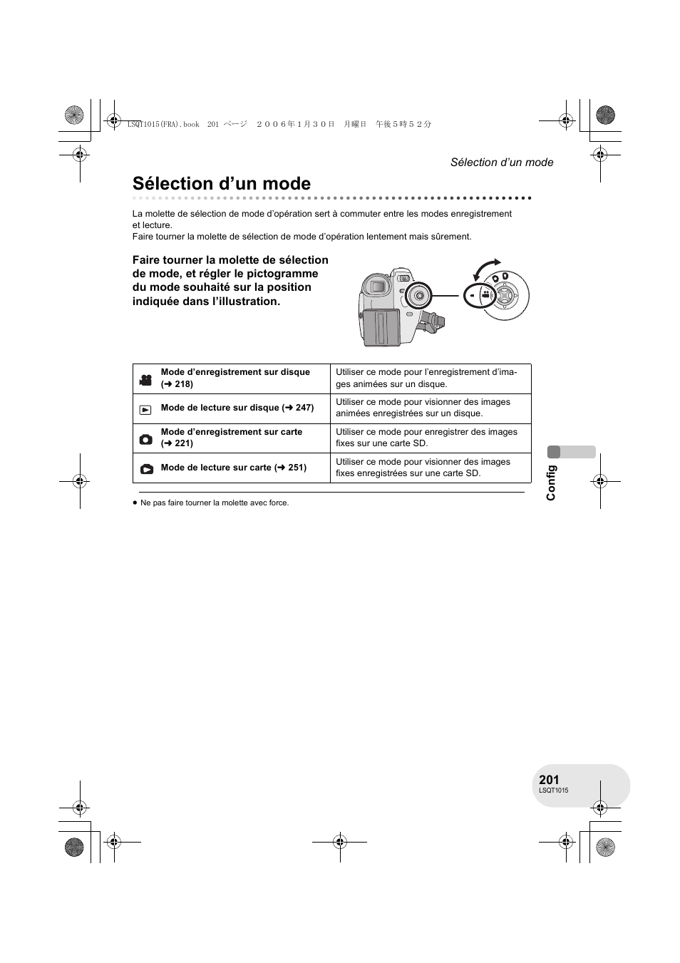 Sélection d’un mode | Panasonic VDRD250EG User Manual | Page 201 / 336