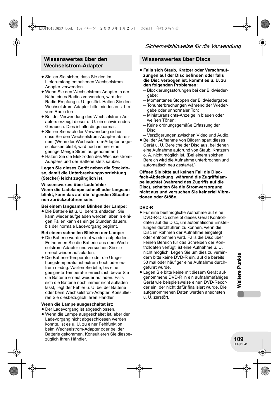 Sicherheitshinweise für die verwendung | Panasonic VDRD152EG User Manual | Page 109 / 232