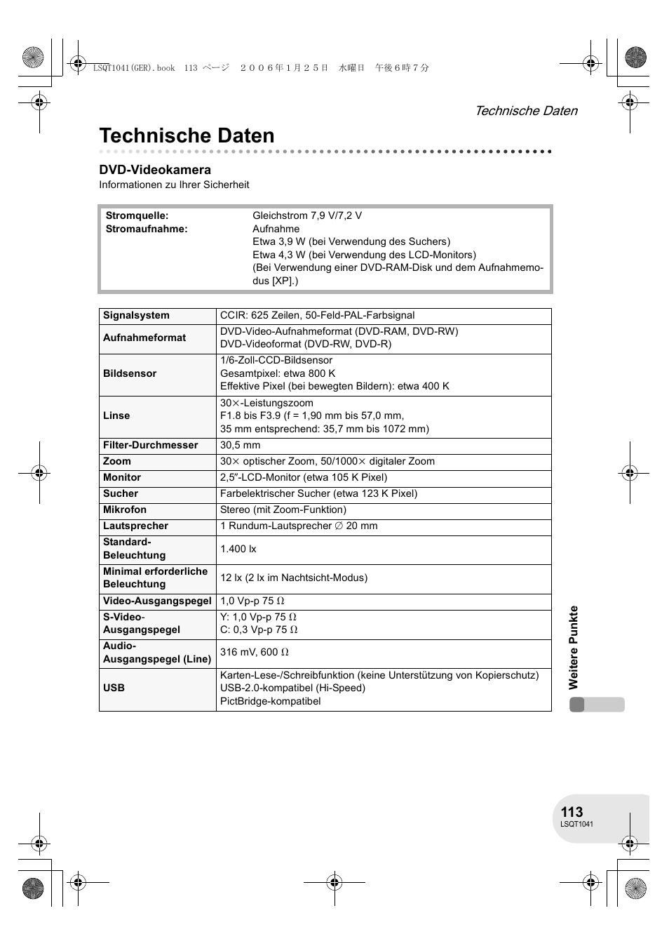 Technische daten | Panasonic VDRD152EG User Manual | Page 113 / 232