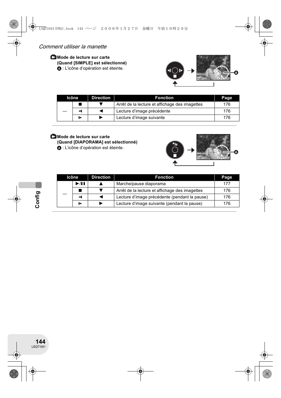 Comment utiliser la manette, Config | Panasonic VDRD152EG User Manual | Page 144 / 232
