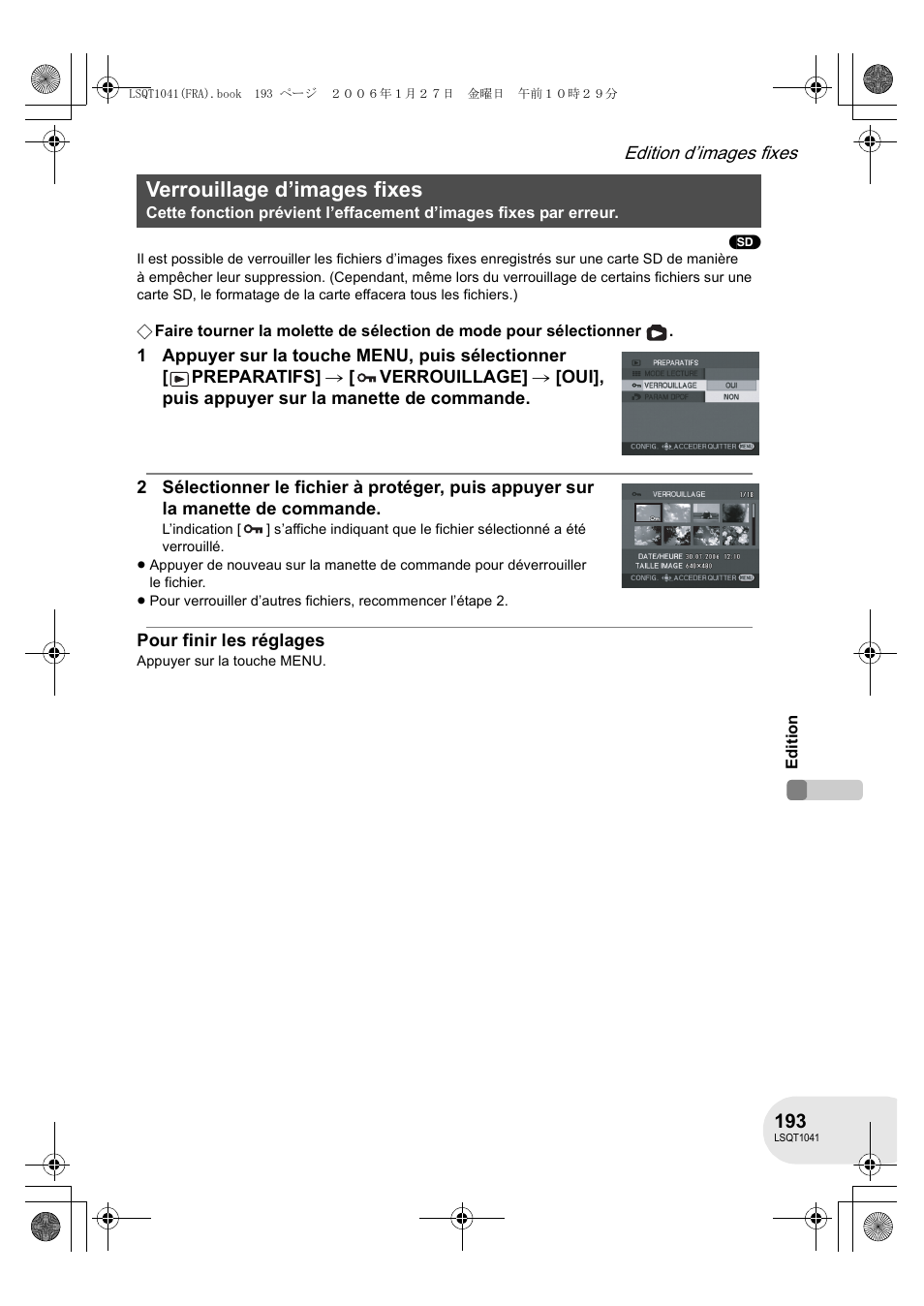 Verrouillage d’images fixes | Panasonic VDRD152EG User Manual | Page 193 / 232