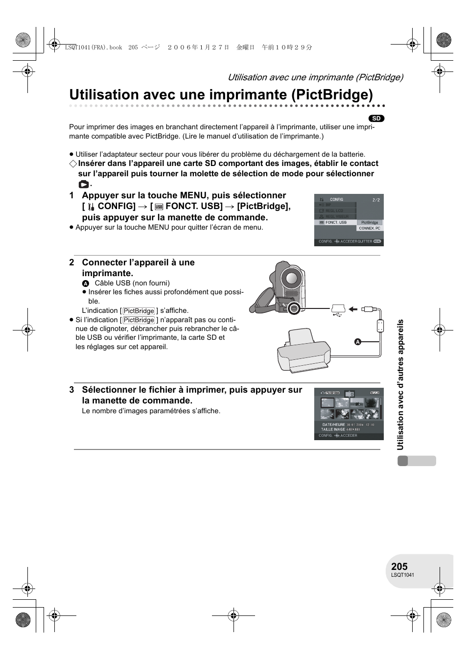 Utilisation avec une imprimante (pictbridge) | Panasonic VDRD152EG User Manual | Page 205 / 232