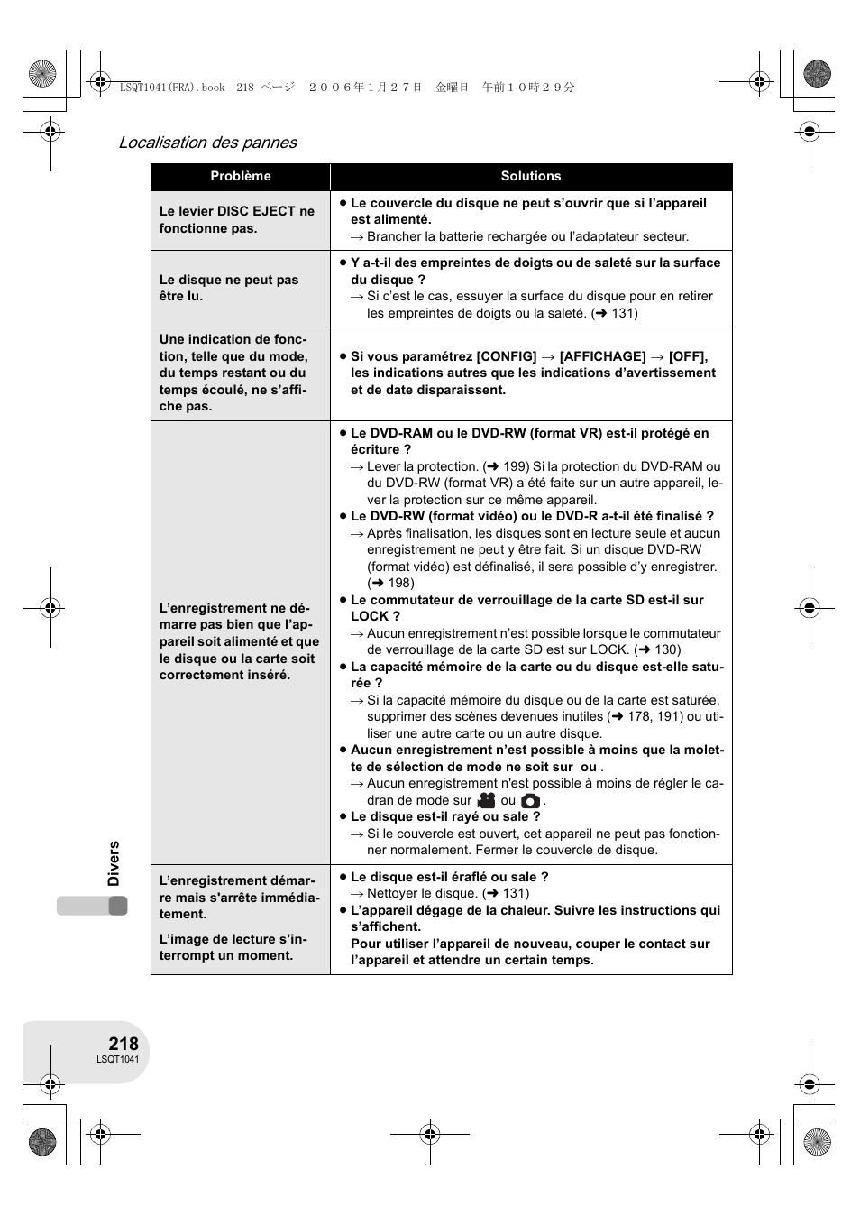 Localisation des pannes | Panasonic VDRD152EG User Manual | Page 218 / 232