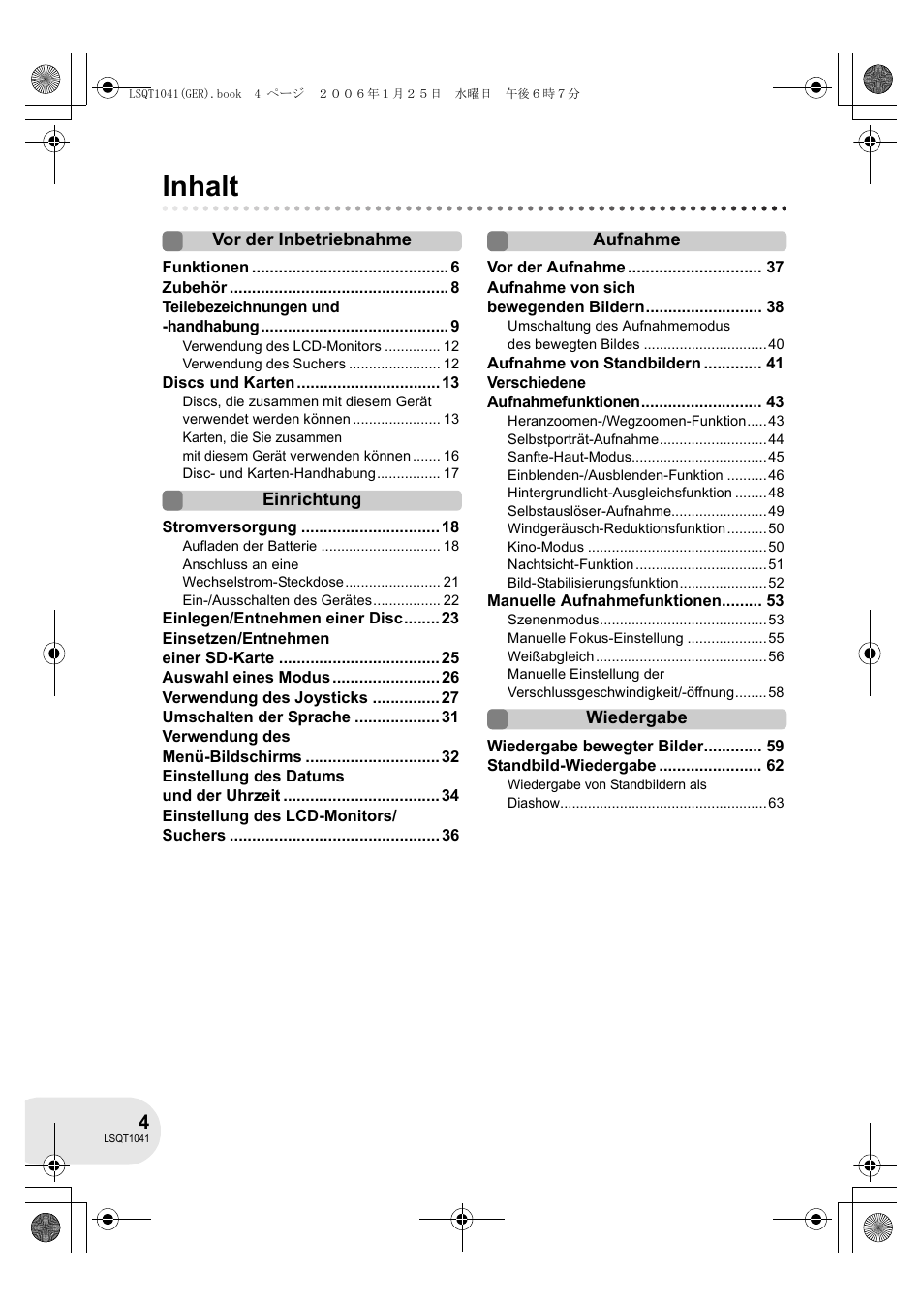 Inhalt | Panasonic VDRD152EG User Manual | Page 4 / 232