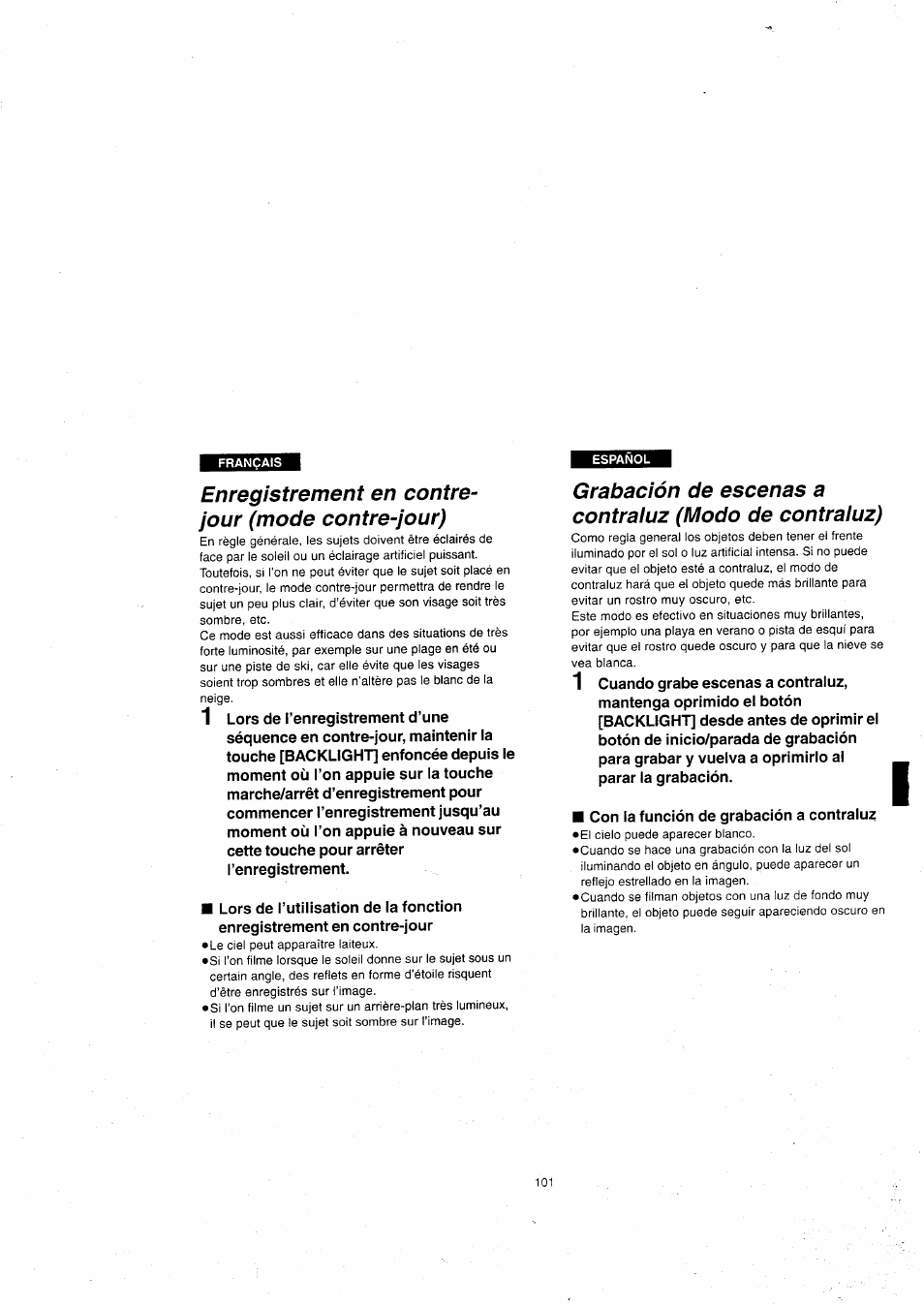 Enregistrement en contre- jour (mode contre-jour) | Panasonic NVVX22EG User Manual | Page 101 / 154