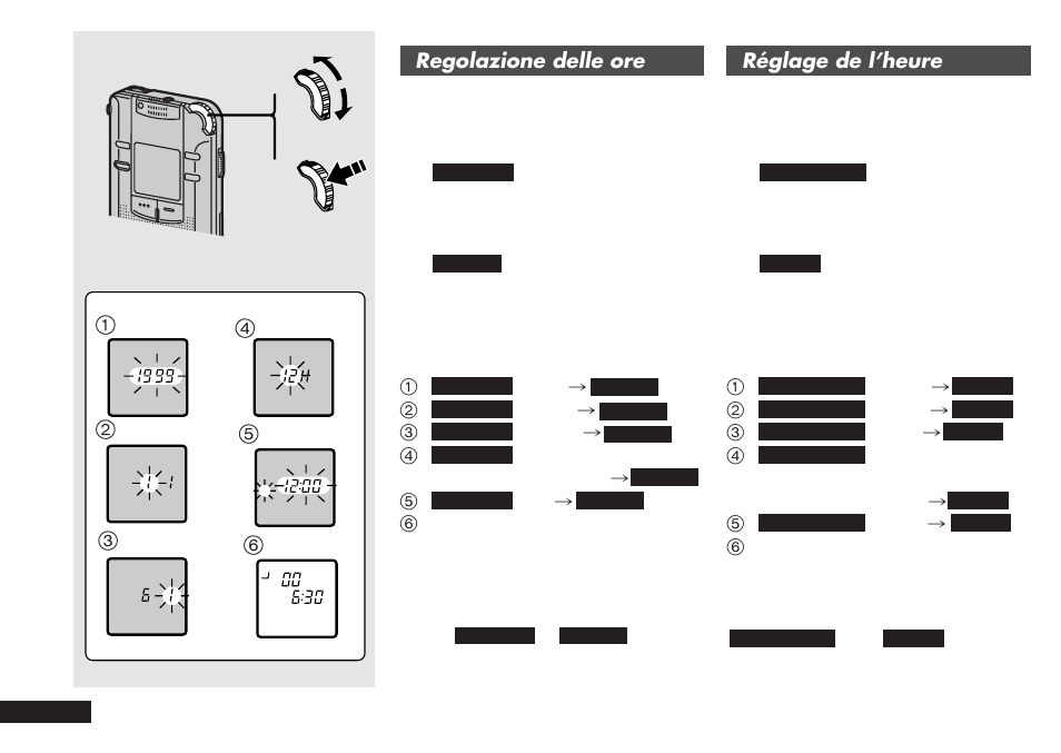 Regolazione delle ore, Réglage de l’heure | Panasonic RRQR80 User Manual | Page 36 / 84