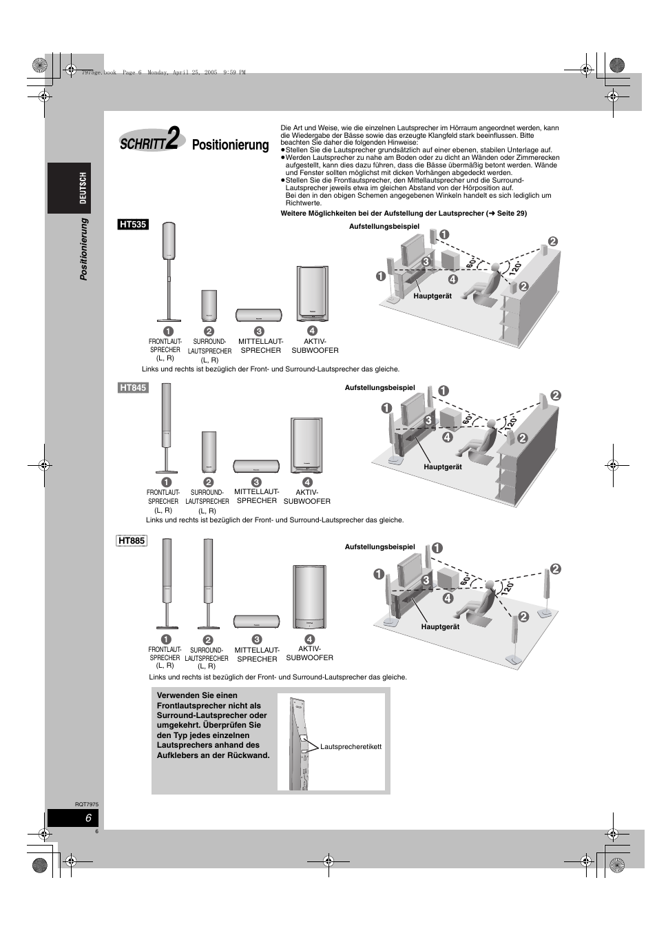 Schritt, Positionierung | Panasonic SCHT845 User Manual | Page 6 / 104