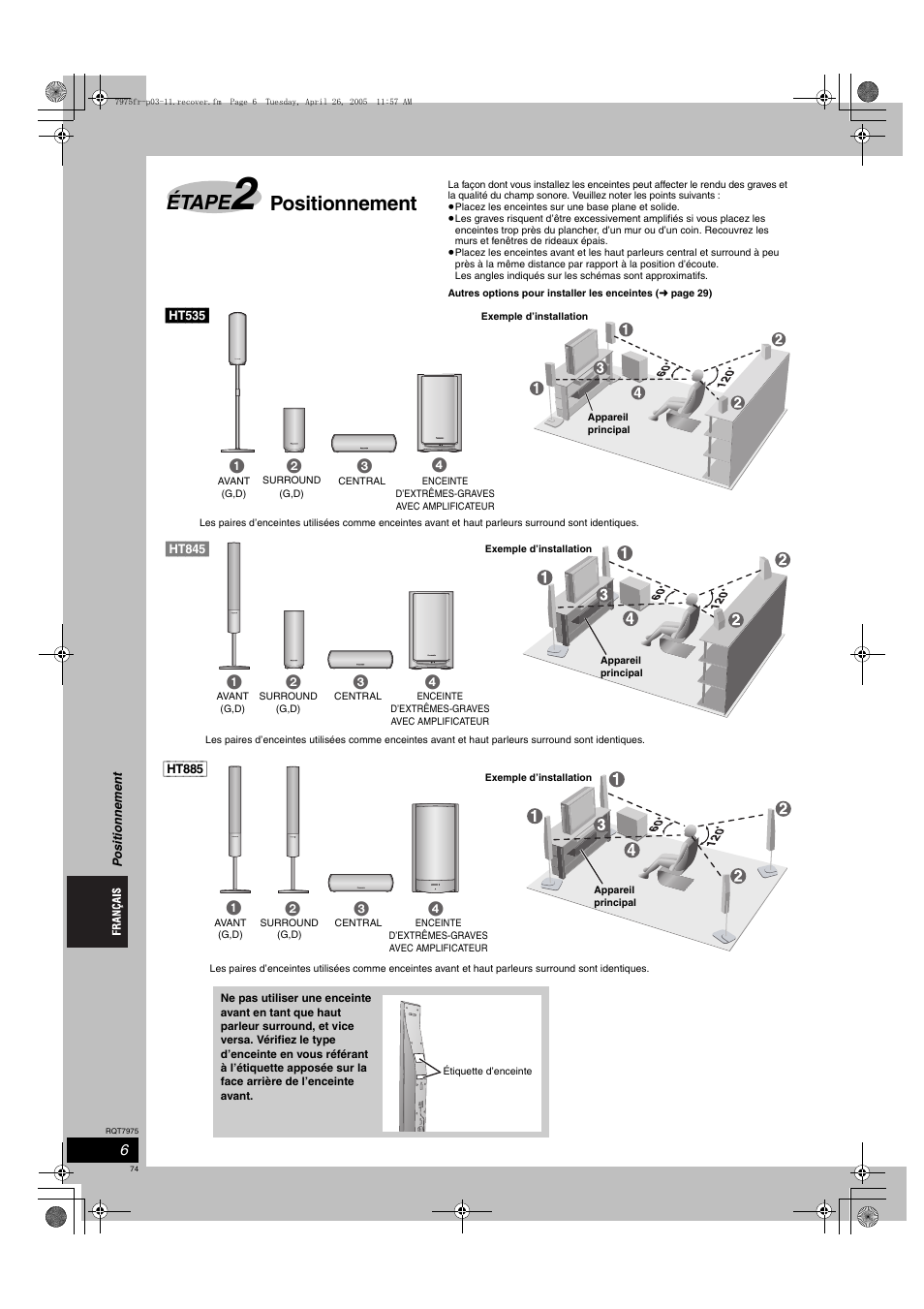 Étape, Positionnement | Panasonic SCHT845 User Manual | Page 74 / 104