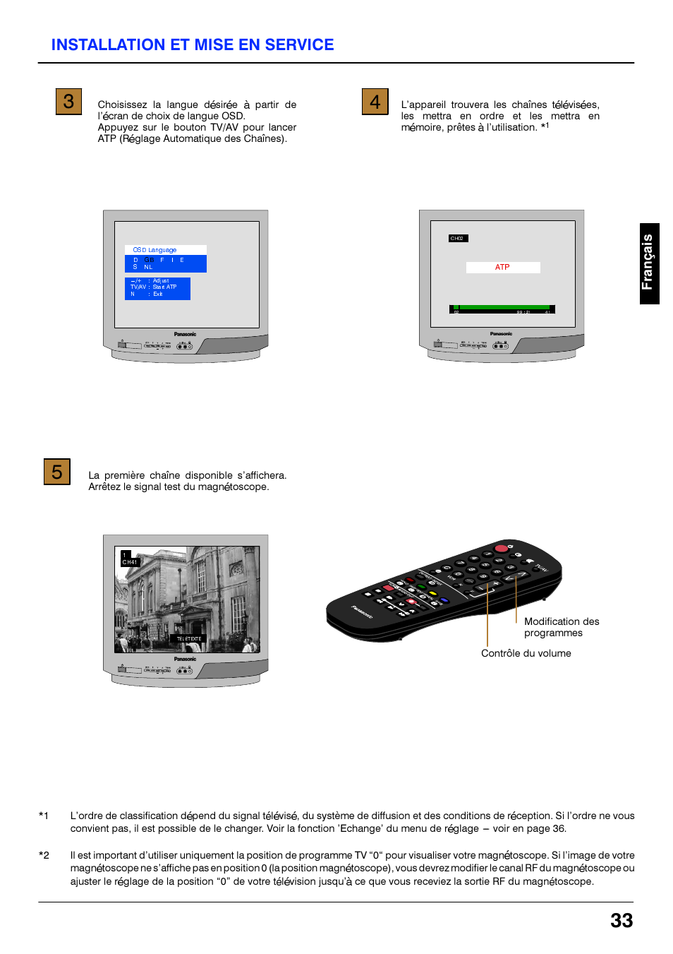 Installation et mise en service | Panasonic TX21S3TC User Manual | Page 33 / 44