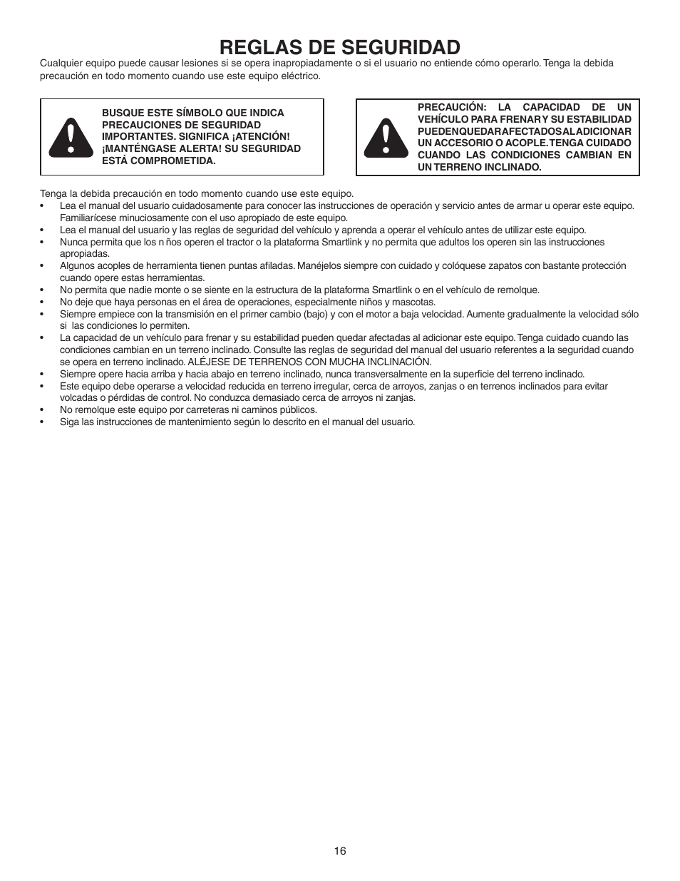 Reglas de seguridad | Agri-Fab Smartlink Platform 45-04731 User Manual | Page 16 / 24