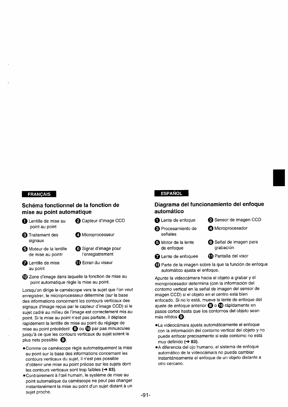Diagrama del funcionamiento del enfoque automático | Panasonic NVRX10EG User Manual | Page 91 / 106