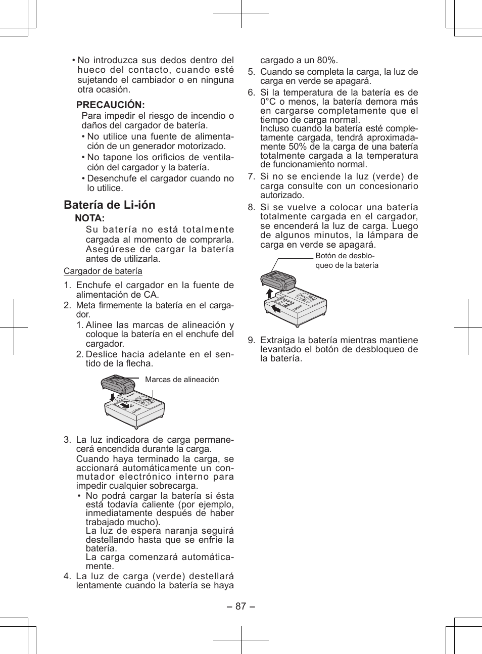 Batería de li-ión | Panasonic EY7840 User Manual | Page 87 / 148