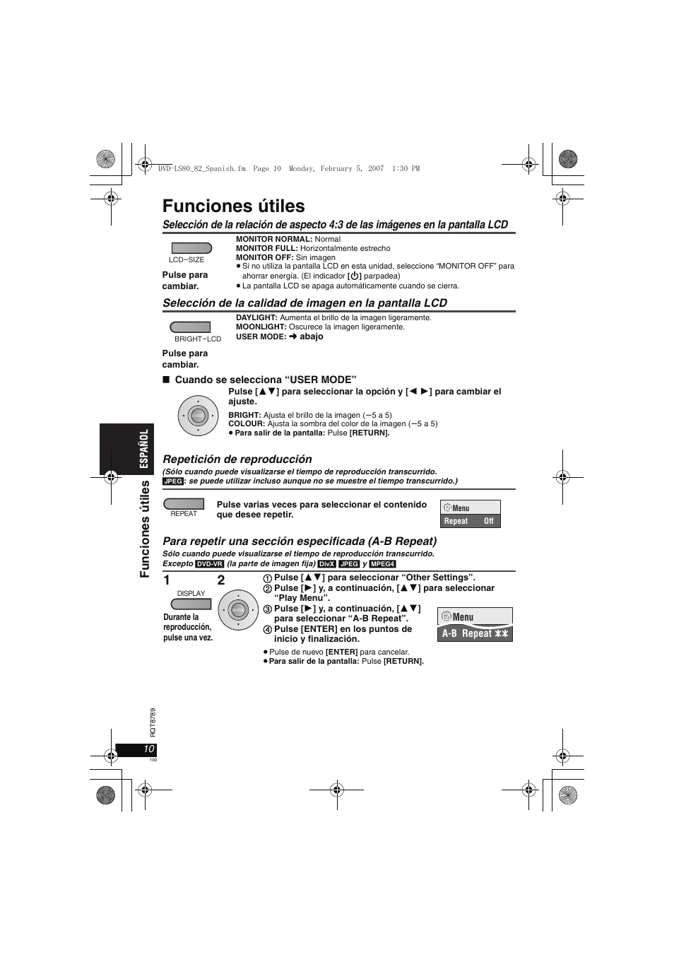 Funciones útiles, Funcion es út il es | Panasonic DVDLS82 User Manual | Page 100 / 192