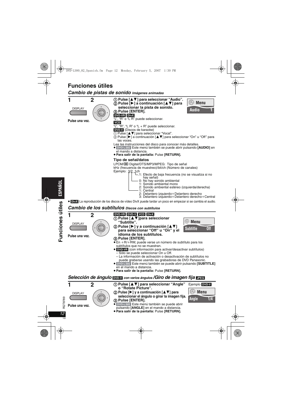 Funciones útiles, Funcion es út il es | Panasonic DVDLS82 User Manual | Page 102 / 192