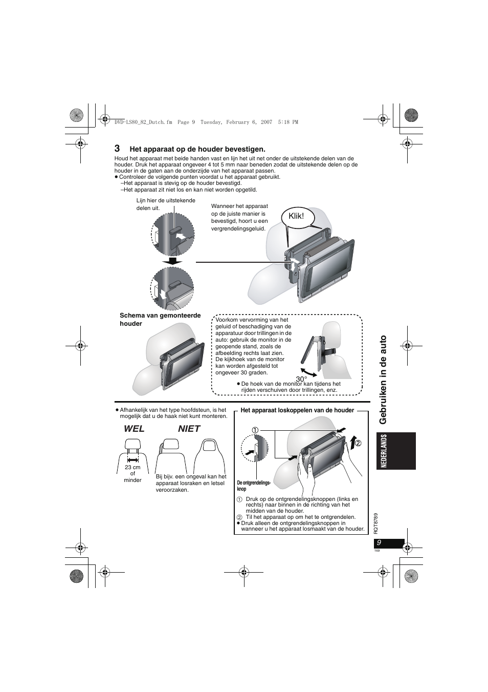 Wel niet, Ge brui ken i n de aut o | Panasonic DVDLS82 User Manual | Page 169 / 192