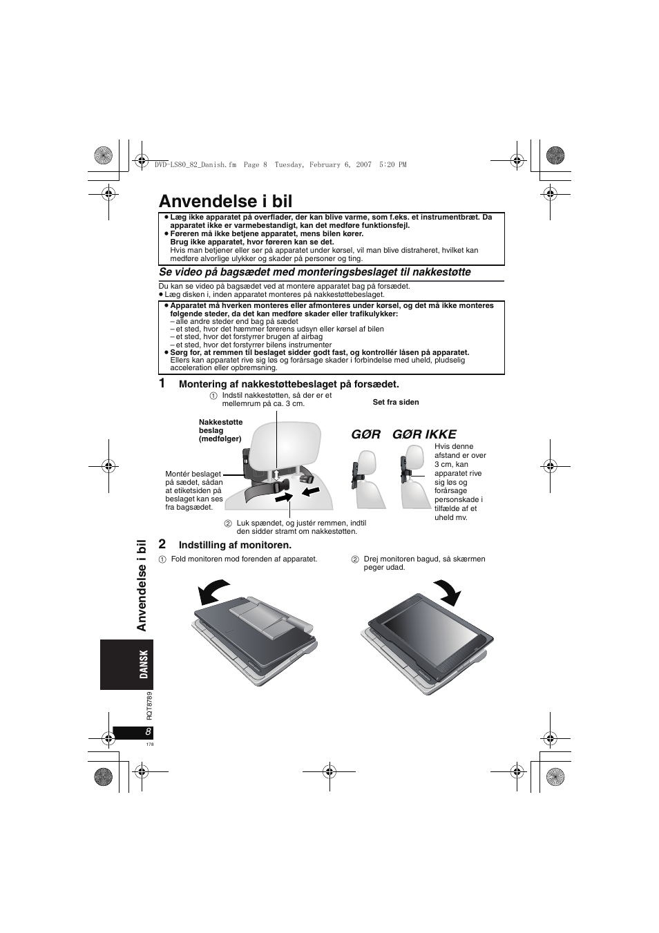 Anvendelse i bil, Gør gør ikke, An vendel se i bil | Panasonic DVDLS82 User Manual | Page 178 / 192