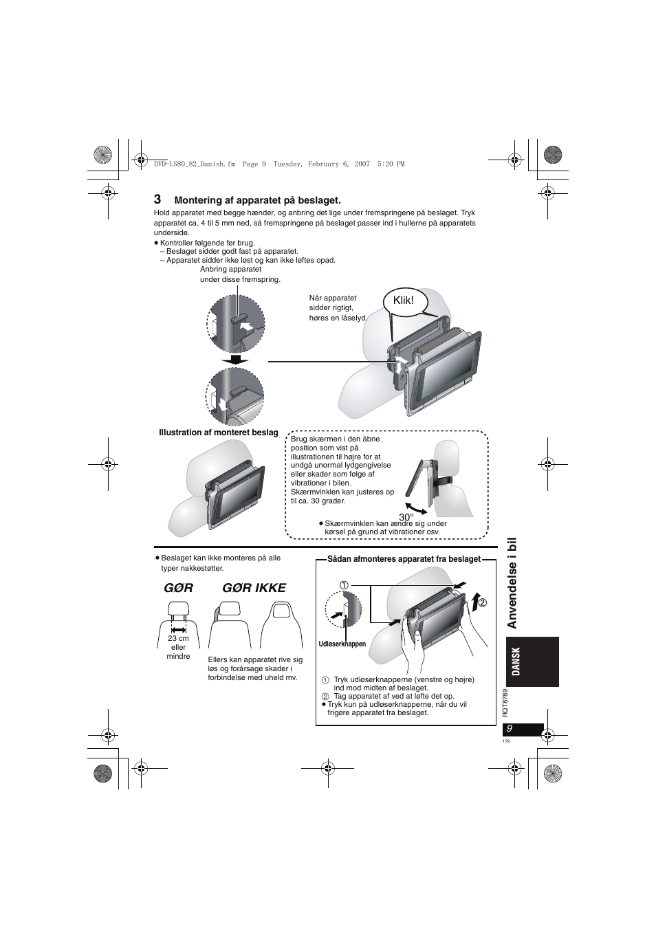 An vendel se i bil, Gør gør ikke | Panasonic DVDLS82 User Manual | Page 179 / 192