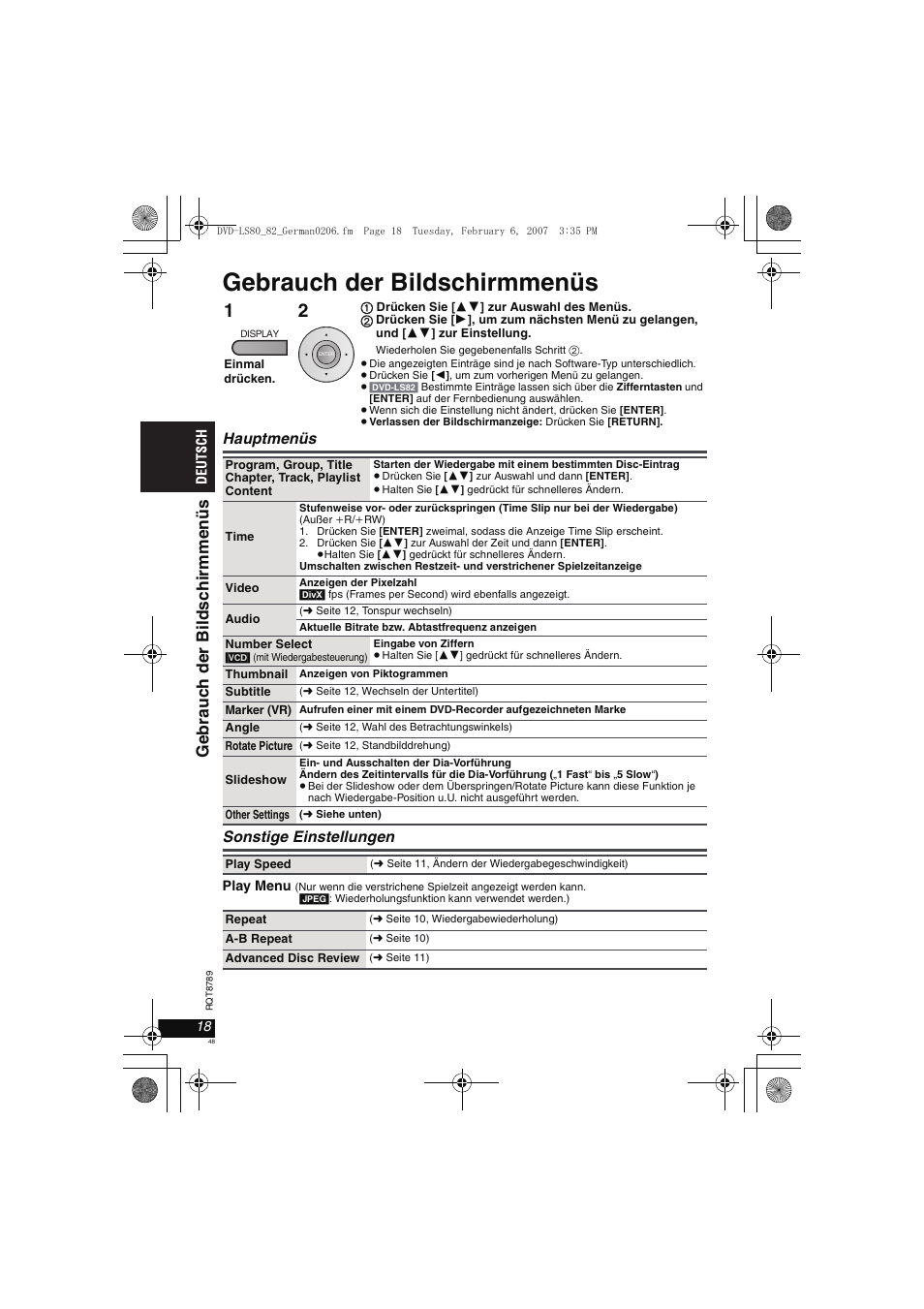 Gebrauch der bildschirmmenüs | Panasonic DVDLS82 User Manual | Page 48 / 192