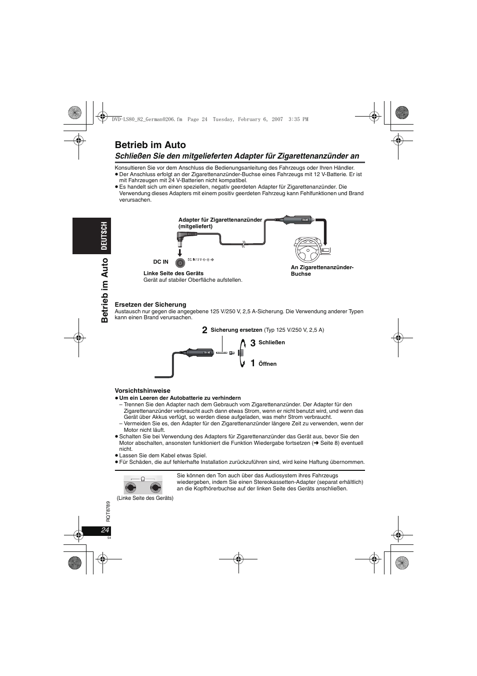 Betrieb im auto, Be tri eb im a u to | Panasonic DVDLS82 User Manual | Page 54 / 192