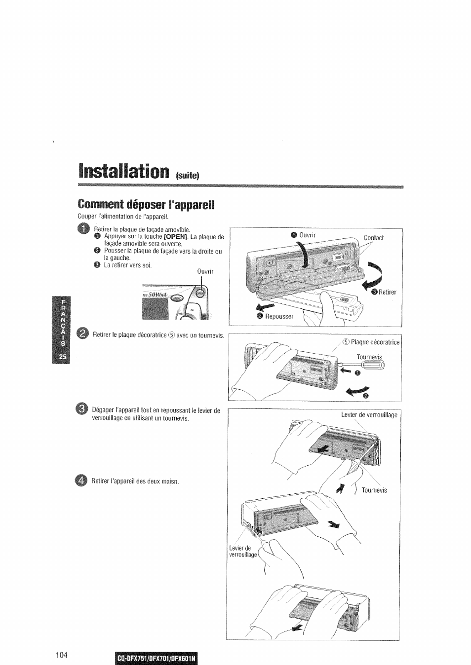 Installation, Installaiie | Panasonic CQDFX601 User Manual | Page 28 / 41