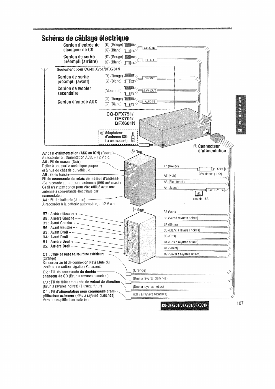 Schéma ie câblage électriqie | Panasonic CQDFX601 User Manual | Page 31 / 41