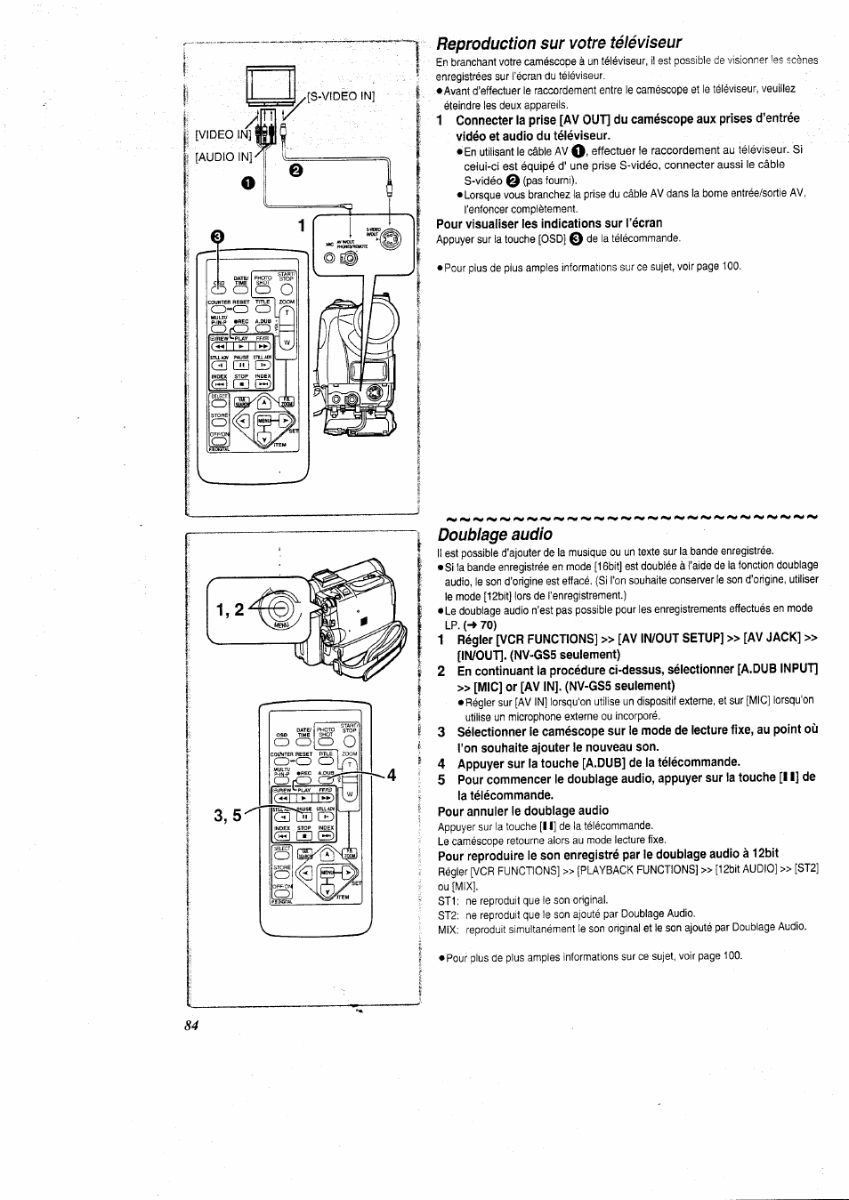 Reproduction sur votre téléviseur, Doublage audio, Reproduction sur votre téléviseur doublage audio | Panasonic NVGS5 User Manual | Page 30 / 54