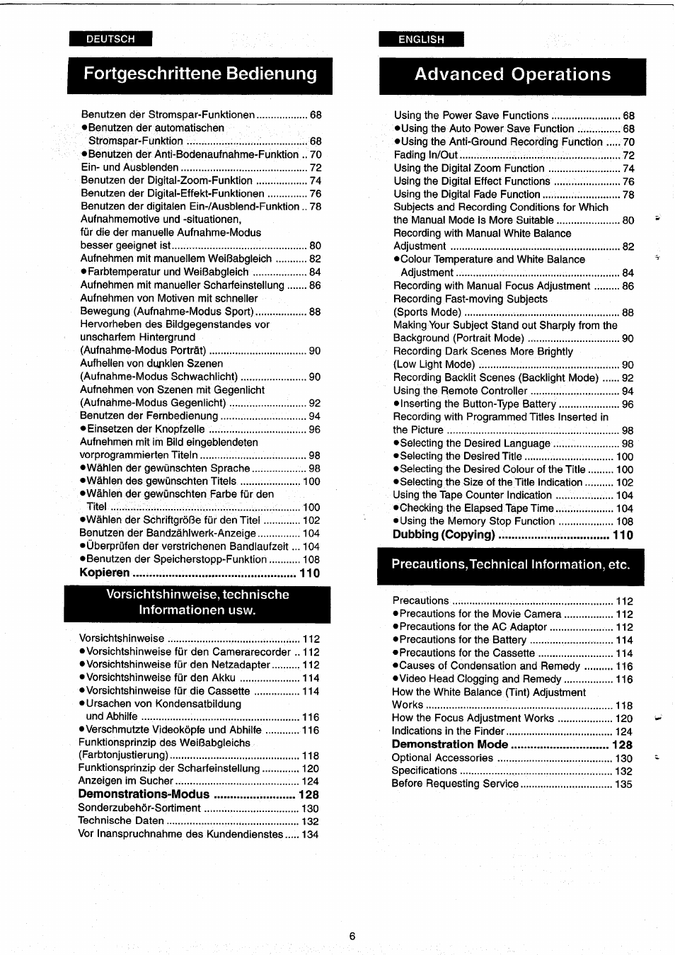Fortgeschrittene bedienung advanced operations | Panasonic NVRX33EG User Manual | Page 6 / 138