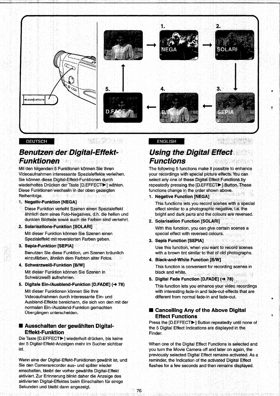 Benutzen der digital-effekt- funktionen, Using the digital effect functions, Benutzen der digital-effekt-funktionen | Panasonic NVRX33EG User Manual | Page 76 / 138