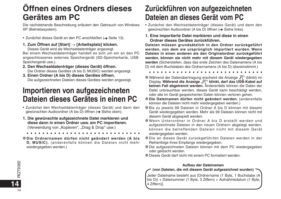 Öffnen eines ordners dieses gerätes am pc | Panasonic RRUS570 User Manual | Page 14 / 200