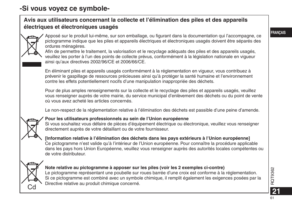 Si vous voyez ce symbole | Panasonic RRUS570 User Manual | Page 61 / 200