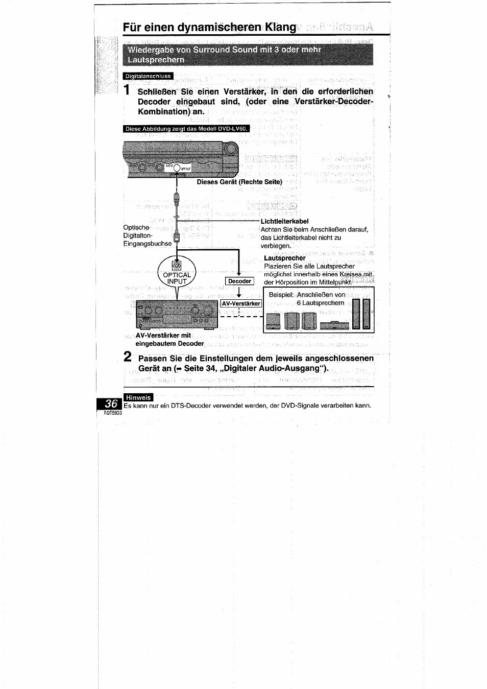 Für einen dynamischeren klang | Panasonic DVDPV40 User Manual | Page 36 / 86