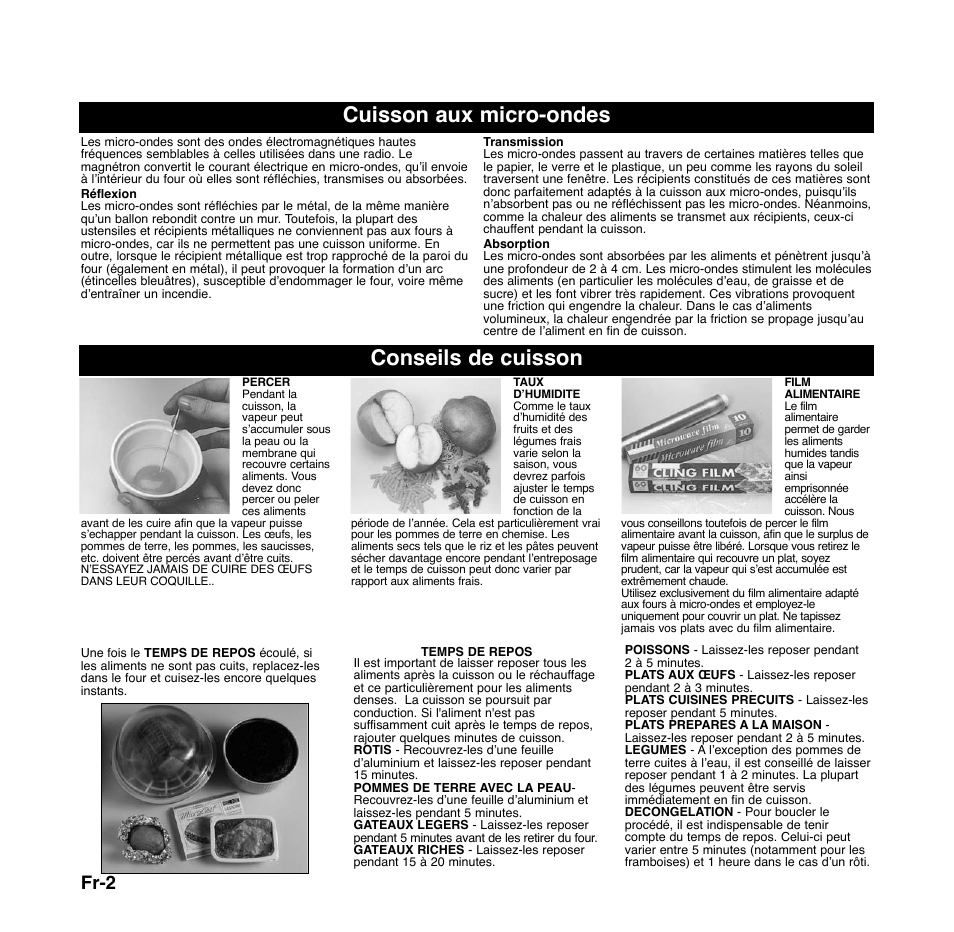 Cuisson aux micro-ondes, Conseils de cuisson, Fr-2 | Panasonic NNGD556 User Manual | Page 25 / 43